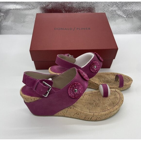 Donald Pilner Gilly Wedge Comfort Cork Sz 9 B Beach Travel Suede Casual Sandals - Picture 2 of 6